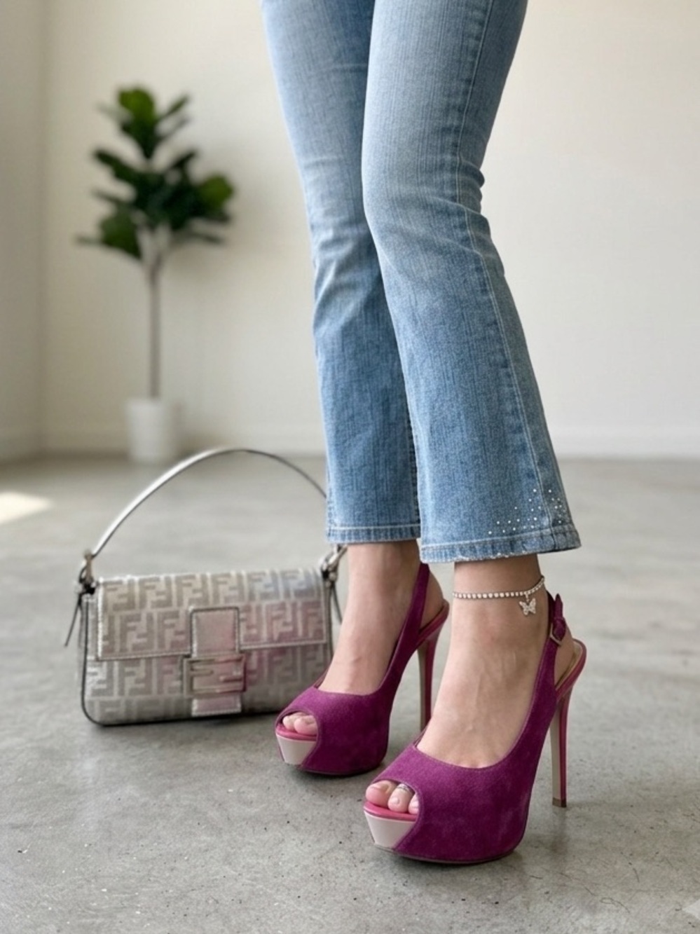 Vintage Y2K Enzo Angiolini Magenta Pink Suede Peep Toe Platform Heels - US 6